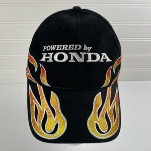 Powered By HONDA Hat Black Embroidered Logo Flames Adjustable Strapback Dad Cap